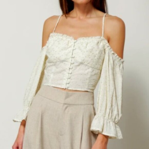Line & Dot NIKKI OFF SHOULDER in Cream and Sage Floral Size Large - Picture 2 of 12